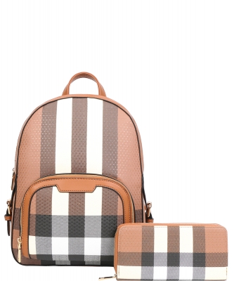 Plaid Check 2in1 Backpack Wallet Set LM-8800W BROWN